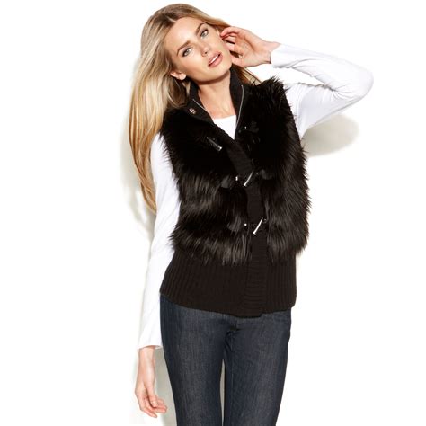 michael kors faux fur vest womens